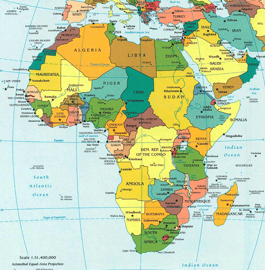 Map of Africa showing all the countries of Africa