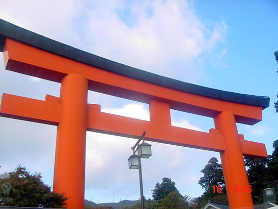 a huge torii at Moto Hakone port