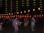 traditional dancers in kimono during summer festival in Akishima, Tokyo